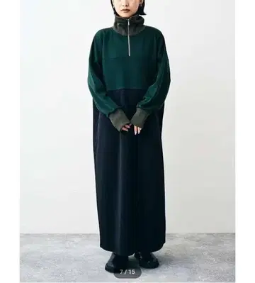 MEDE19F 메데 리브 하이넥 티셔츠 롱 원피스 배색 MP