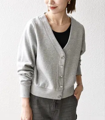 시착만 한 상품 쉽스에니 하트 비쥬 V넥 맨투맨 가디건
