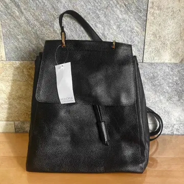 블랙 가죽 럭색/백팩 무지 안쪽 포켓 부착