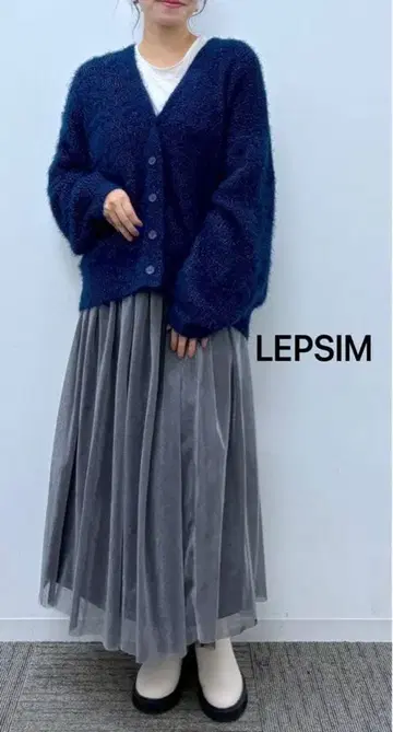 LEPSIM 라메 페더 가디건 네이비 F