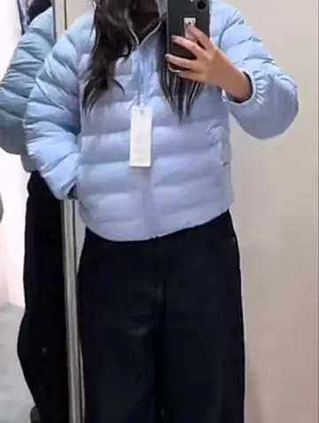 UNIQLO 키즈 다운 160 라이트 블루 후드 부착