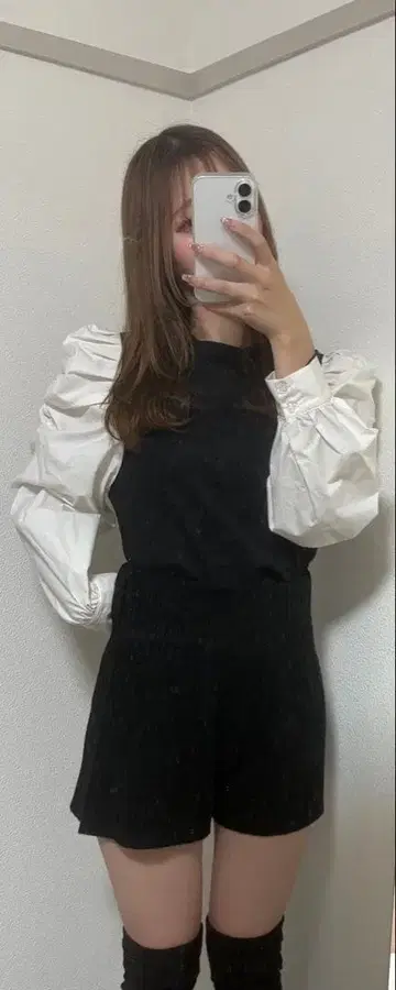 잉그 INGNI 퍼프 슬리브 블라우스 블랙 화이트 상의 M