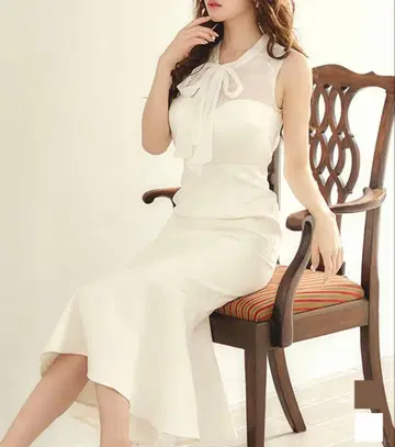 리본 머메이드 원피스 드레스