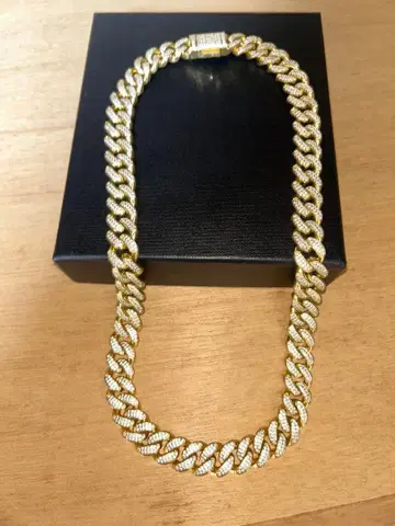 골드 다이아몬드 컷 체인 목걸이 쿠바 체인