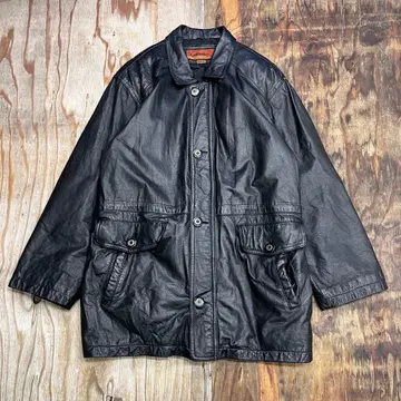 90s 가죽 카 코트 자켓 하프 코트 VINTAGE 노무라 쿤이치