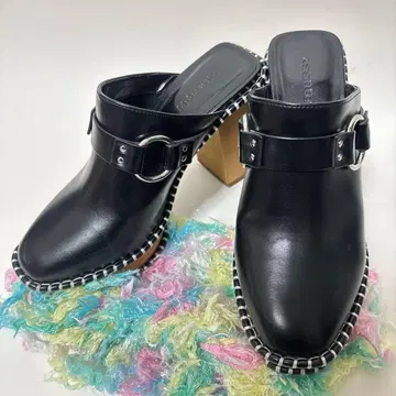 [ moussy ] 새상품급 블랙 RING BUCKLE 우드 밑창 70s