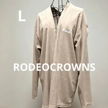 로데오 크라운 가디건 V넥 베이지 로고 자수 백 프린트