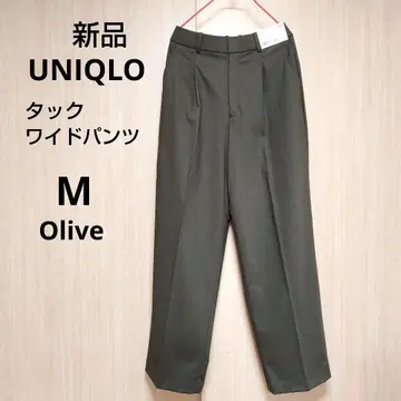 새상품 유니클로 턱 와이드 팬츠 긴 길이 M 올리브 UNIQLO