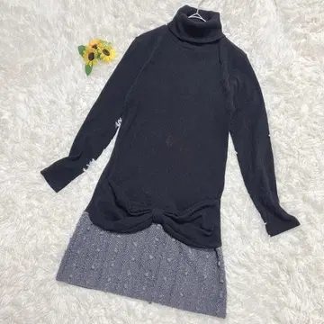 아틀리에 서브 터틀 원피스 리본 디자인 니트 라메 믹스 블랙 x 그레이