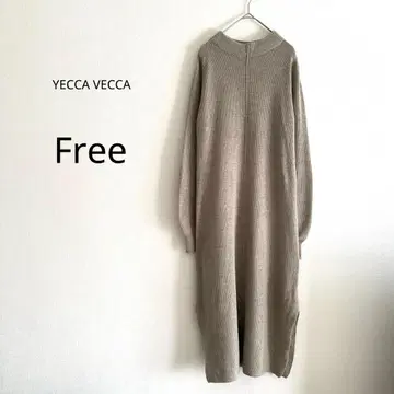 [ YECCA VECCA ] 니트 원피스 롱 긴팔 베이지 F 리브