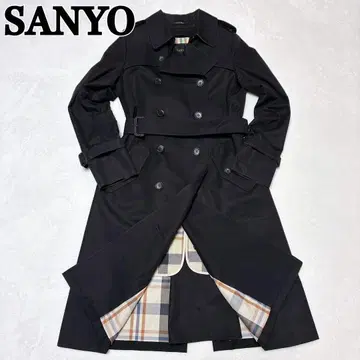 새상품급 산요 100년 코트 트렌치코트 체크 라이너 네이비