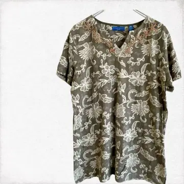 KAREN SCOTT XL 꽃무늬 비즈 반팔 티셔츠