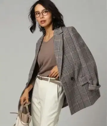 [새상품급] 언타이틀 울 더블 브레스트 코트 체크 자켓 미들 기장