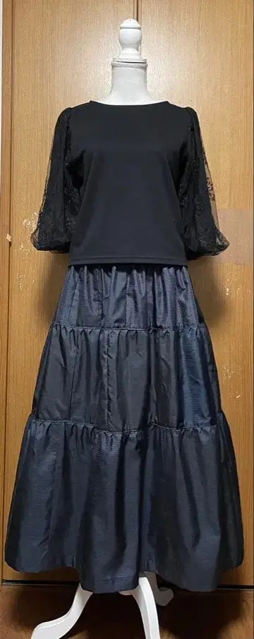 기모노 리메이크 심플 남색 계열 오시마 패치워크 캉캉 스커트