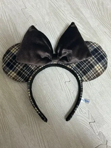 미니 마우스 귀 머리띠 체크 무늬