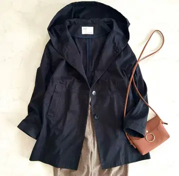 이에나 IENA 오버 사이즈 후드 부착 코트 면 네이비 38 겉옷