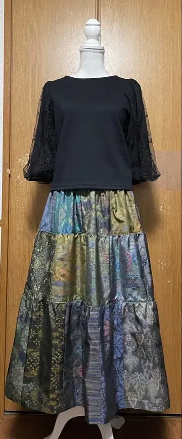 기모노 리메이크 오시마 패치워크 캉캉 스커트 프리 사이즈