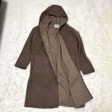 쁘띠 앙 플뢰르 롱 코트 보아 후드 부착 브라운 L 사이즈