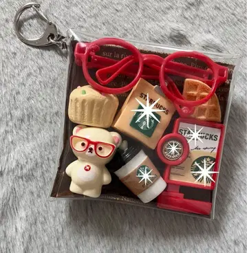 가챠 파우치 [ 곰돌이 (안경) 카페 빨간색 안경 ]