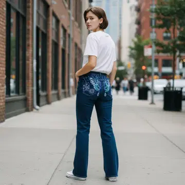 레드페퍼 데님 팬츠 G 플레어 자수 나비 꽃무늬