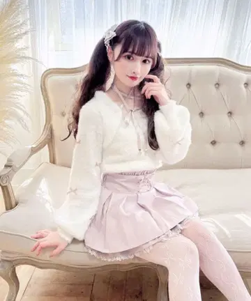 MA*RS mars 치비 리본 케이프풍 니트 화이트 x 핑크