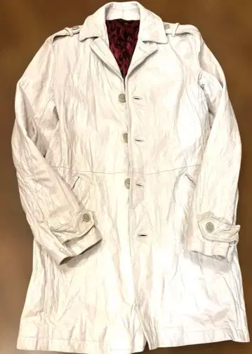 Custom Culture 남성용 가죽 코트 화이트 트렌치코트