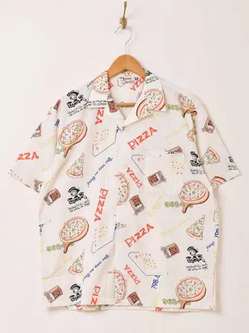 Backers 올 패턴 피자 모티브 하와이안 셔츠