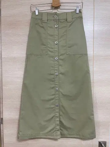 Dickies 베이지 치노 버튼 프론트 롱 스커트