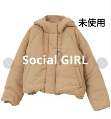 Social GIRL 충전솜 후드 숏 블루종 베이지