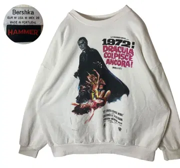 레어 구제 의류 영화 드라큘라 빅 프린트 화이트 맨투맨 루즈한 사이즈