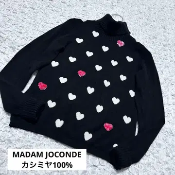 캐시미어 100% 마담 조콘다 하트 터틀넥 스웨터 니트 블랙
