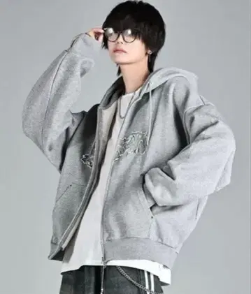 아들러 헤비웨이트 로고 세미숏 빈티지 더블 지퍼 후드티