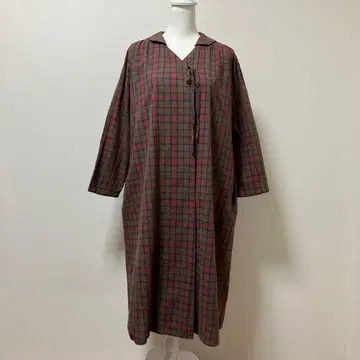 뷔르데사봉 롱 원피스 원피스 긴팔 가을 면 린넨 체크