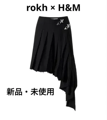 rokh H&M 비대칭 플리츠 플레어 스커트 블랙