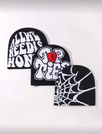 비니 니트 모자 스트릿 y2k 그런지 해외 블랙 블랙 3종 세트