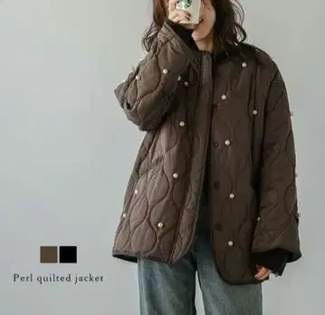 AMELY 펄 퀼팅 자켓* 브라운