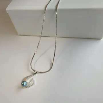 쇼와 레트로 블루 펄 x 실버 목걸이 1점 귀엽고 산뜻함