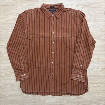 TOMMY HILFIGER 긴팔 셔츠 XL 브라운 스트라이프 밴드 포함