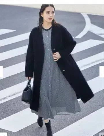 자유구 2024 울 리버 롱 코트 네이비 M