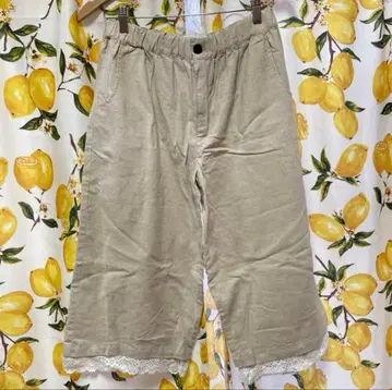 새상품 SM2 면린넨 린넨 밑단 열쇠뜨기 레이스 내추럴 반기장 팬츠
