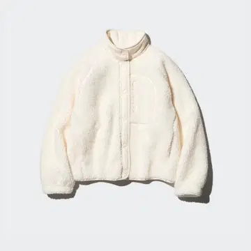 유니클로 플리스 스탠드 카라 자켓 화이트 M 사이즈