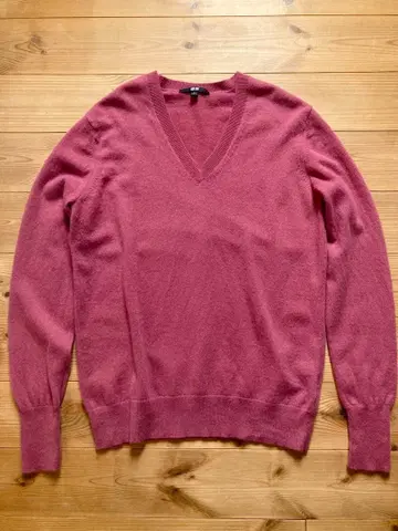 [ 캐시미어 100% ] 유니클로 V넥 니트 스웨터 L 빅 사이즈 핑크