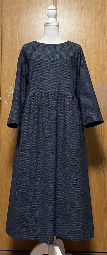 기모노 리메이크 심플 서생 무늬 허리 개더 원피스