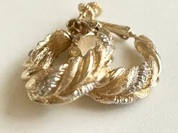 미사용, 짜임새 있는 디자인 골드 x 실버 후프 빈티지 귀찌