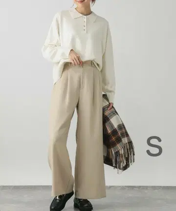 [새상품] 글로벌 워크 관리 편한 턱 와이드 팬츠 베이지 S