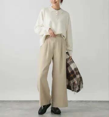 [새상품] 글로벌 워크 관리 편한 턱 와이드 팬츠 베이지 S