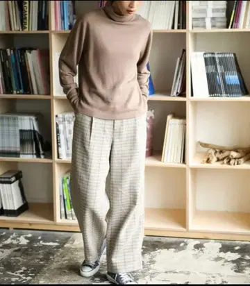 새상품 아메리칸 홀릭 체크 무늬 와이드 팬츠 L 하이웨스트 두꺼운 원단