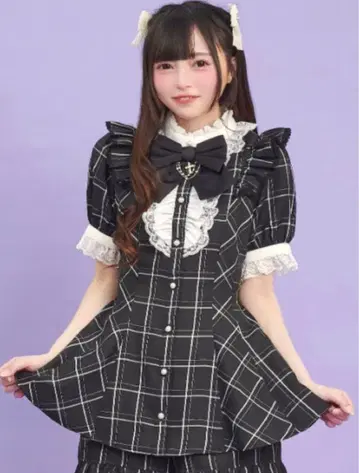 시크릿 허니 셋업 반팔 체크 무늬