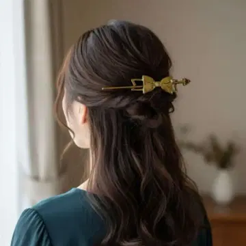 헤어콤 가게 wargo 리본형 금속제 머리 장식 빨간색 스톤 부착