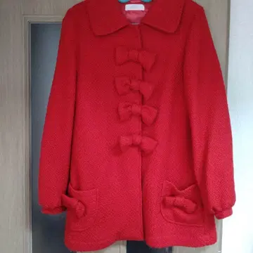 유메텐보 코트 아우터 자켓 리본 빨간색 헤이세이 레트로 하프 코트